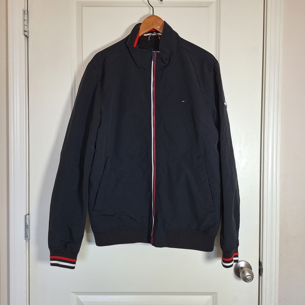 Tommy Hilfiger Black Bomber Jacket with Red and White Trim
